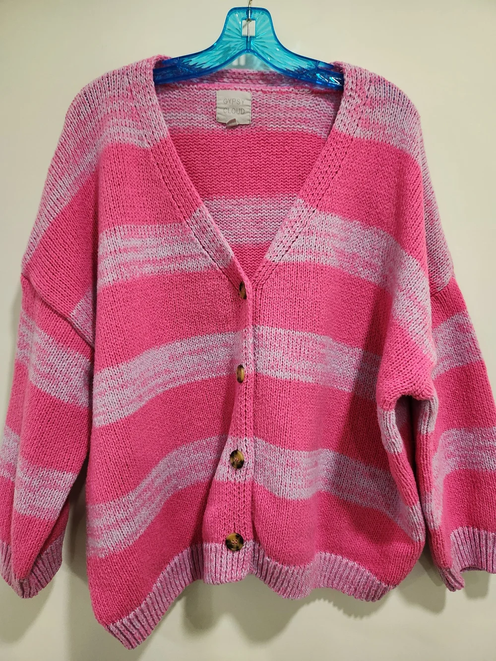 Striped Pink Button-Front Oversized Cardigan Sweater